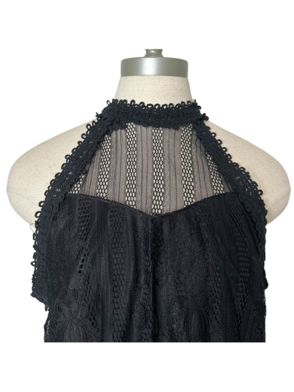 Ultra Pink Black Lace High Neck Halter Sexy Sleeveless Blouse Size Large - Picture 3 of 15